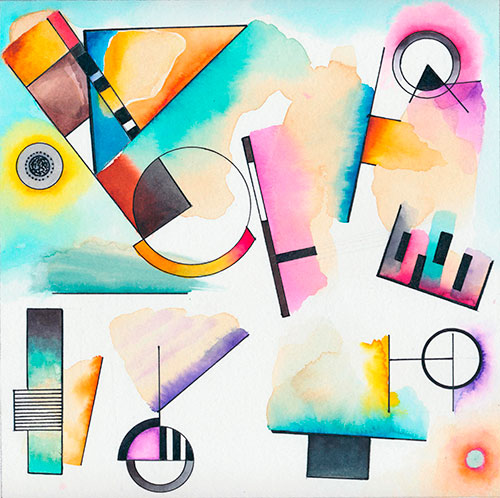 "Kandinsky kom forbi til kaffe" akvarel maleri af Christina Weisgard